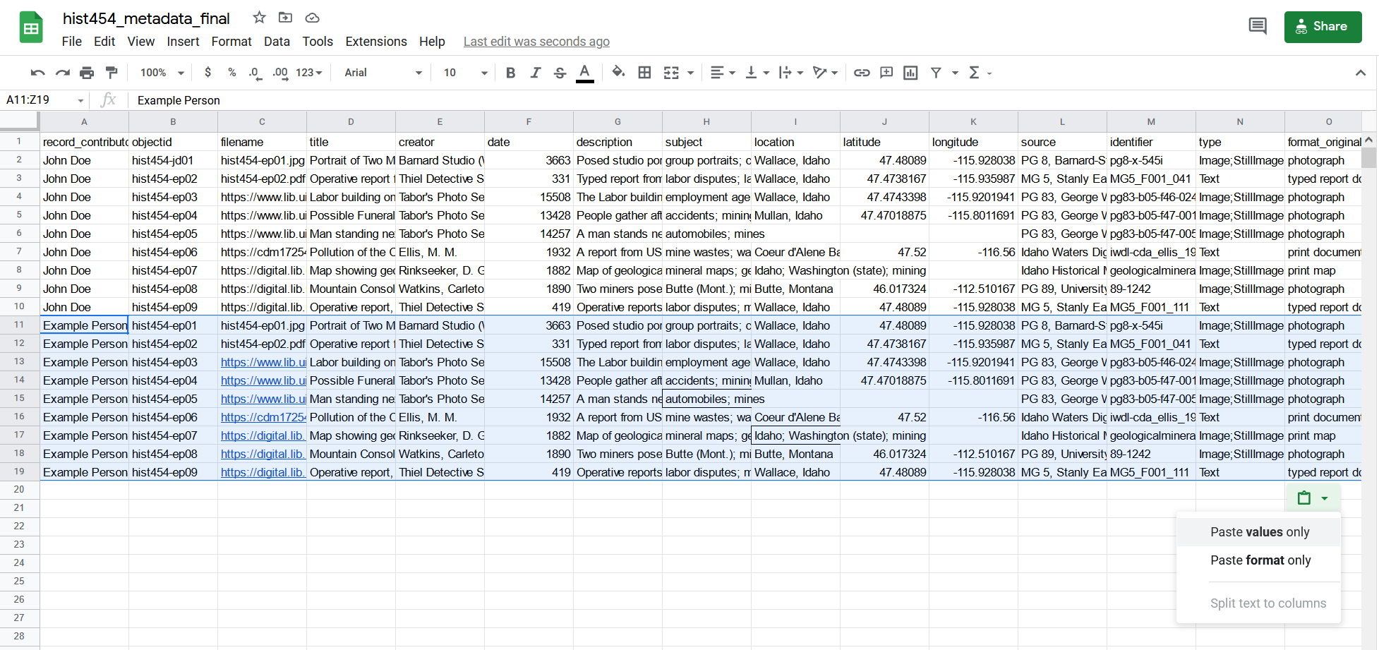 spreadsheet pasted cells, clicking clipboard icon