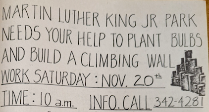 Martin Luther King Jr Park Needs Your Help to Plant Bulbs and Build a Climbing Wall