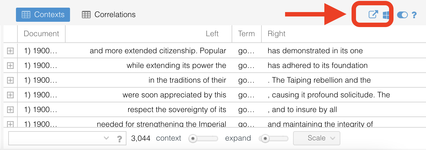 image of Voyant Contexts showing the Export icon