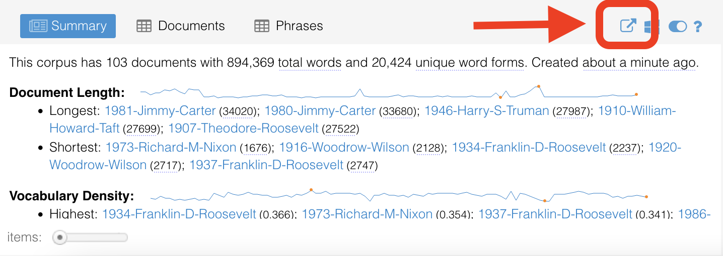 image of Voyant Summary showing the Export icon