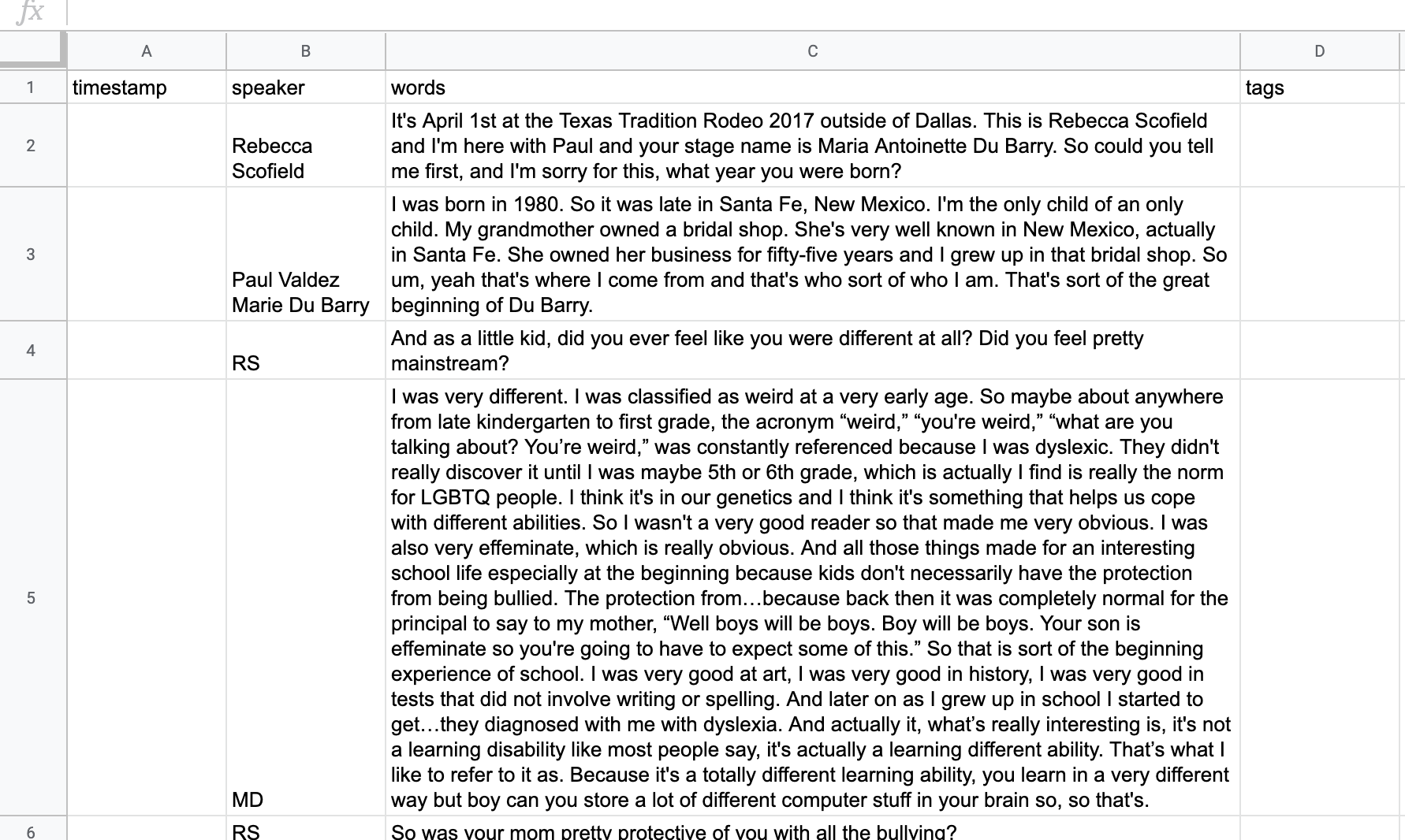 a screenshot of pasting text in google sheets